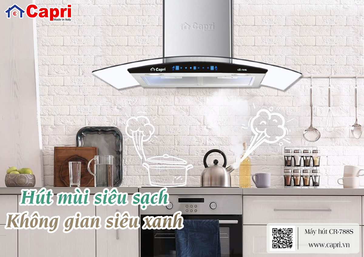 Máy hút mùi kính cong dùng than hoạt tính